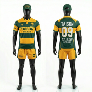 Ensemble d'uniformes de rugby pour hommes en polyester 180 GSM de qualité supérieure, bleu marine, bordeaux, bleu ciel, avec design à panneaux en V, respirant, logo personnalisé par sublimation - Product Image 2