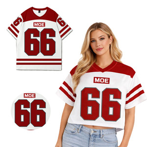 Maillot de football américain personnalisé pour femme, coupe courte, col en V, en maille respirante, rouge et blanc, imprimé sur mesure, style streetwear oversize - Product Image 2