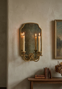 Vintage Antique Brass <b>Wall</b> <b>Sconce</b> Mirror Handcrafted Metal <b>Wall</b> Decor with Dual Flower Candle Holders Luxury Interior Accent - Product Image 2
