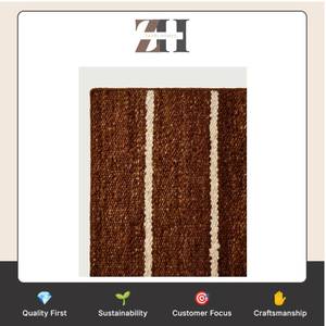 Tapis d'intérieur Oscar Brown en laine de Nouvelle-Zélande tissé à la main, à motif rayé vertical ivoire, tapis en laine texturé moderne fait main - Product Image 6