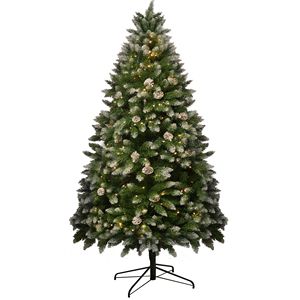 Sapin de Noël givré de 7 pieds avec des cônes de pin et 500 lumières LED blanc chaud, décorations de Noël - Product Image 1