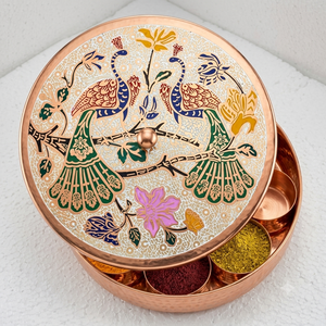 Caja de Especias de Cobre Hecha a Mano con Diseño de Pavo Real, 7 Recipientes para Especias, Organizador de Cocina, Venta al Por Mayor OEM - Product Image 2