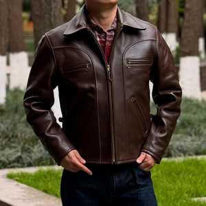 High Street 100% Genuine Leather <b>Jacket</b> Slim Fit Satin Lining Zipper Closure Turndown Collar Breathable Winter Windproof <b>Jacket</b> - Product Image 5