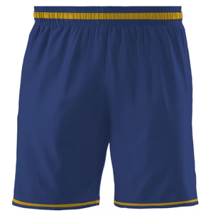 Shorts de basketball personnalisés pour hommes, bleu et jaune, impression par sublimation, séchage rapide, sportifs, avec cordon de serrage à la taille, longueur mi-cuisse, pour entraînement et sport - Product Image 2