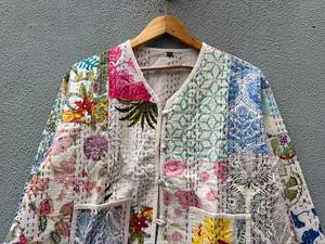 Bohemian Patchwork Cotton Jacket V-Neck Full Sleeve Embroidered Button <b>Up</b> Casual Outerwear Women's All season gift for her - Product Image 3