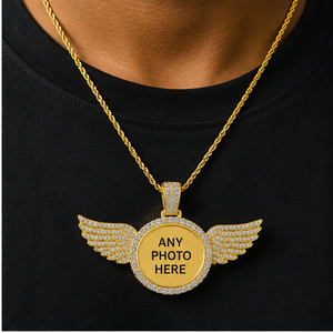 Hip Hop Style Angel Wings Photo Pendant Fine Jewelry 925 silver Moissanite Diamond Picture Memorial Necklace Iced Charms Gift - Product Image 2