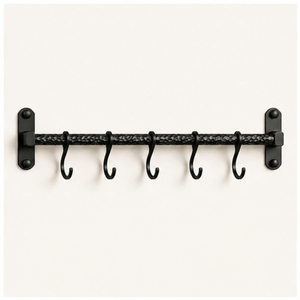 Matte Black Wall-Mounted Kitchen Utensil Rack Heavy-Duty Wrought Iron Rail Organizer with S-<b>Hooks</b> for Pot Pans & Kitchen <b>Tools</b> - Product Image 3