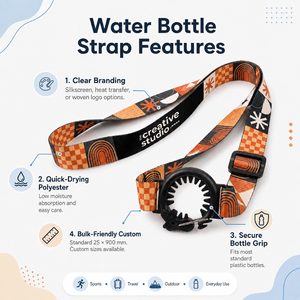 Correa ajustable para botella de agua con estampado personalizado, correa de poliéster para eventos, uso promocional y regalos. - Product Image 2