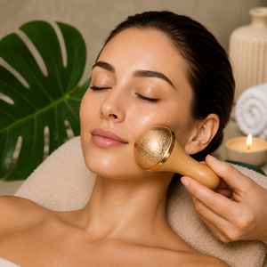 Sculpting Traditional Wooden Facial Massage Roller Brass Ends <b>Polished</b> Crafted for Lymphatic Drainage and Contouring - Product Image 1