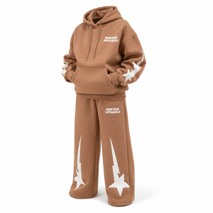 Custom Printed <b>Brown</b> Hooded Sweatshirt Wide Leg <b>Jogger</b> Pants Set Sleeveless Loose Fit Streetwear Geometric Print Unisex Infants - Product Image 4