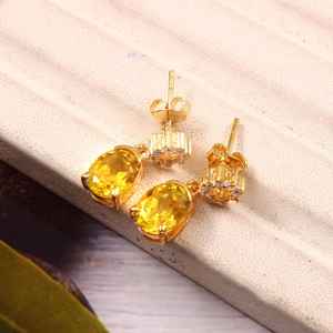 Pendientes de zafiro amarillo, piedra preciosa ovalada de Ceilán, plata de ley 925, chapados en oro de 14 quilates, joyería fina para mujer - Product Image 5