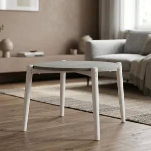 Modern Round Coffee <b>Table</b> with <b>White</b> Wooden Legs Lightweight Scandinavian Design Living Room Furniture - Product Image 4