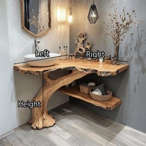 Luxury Handcrafted Rustic Live Edge Solid Wood <b>Bathroom</b> <b>Vanity</b> Artistic Branch Base Natural Console - Product Image 2