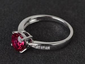 Anillo de compromiso de rubí, plata de ley, anillo con piedra preciosa roja, corte redondo, piedra de nacimiento de julio, joyería fina para mujer - Product Image 2