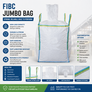ถุงจัมโบ้ FIBC แบบมีช่องจ่ายด้านบนและด้านล่าง บรรจุ 1000 กก. ถุงบรรจุภัณฑ์แบบทอจากโพลีโพรพิลีน - Product Image 1