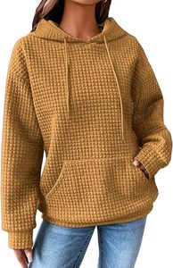 Sudadera con Capucha de Punto Waffle, Color Sólido, Diseño Holgado con Bolsillos, Ropa Casual de Otoño, Unisex, 2026 - Product Image 5