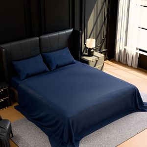 Set di Biancheria da Letto Queen in Microfibra Spazzolata, 4 Pezzi, Facile da Curare, Resistente al Restringimento e allo Sbiadimento, Blu Navy, Lenzuolo e Federe - Product Image 3