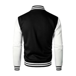 Veste universitaire personnalisée en toile noire avec manches blanches, unisexe, style Letterman, avec poignets et ourlet côtelés, boutons-pression, style baseball - Product Image 3