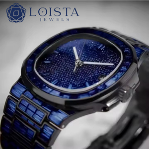 LOISTA Luxury Sapphire <b>Watch</b> Octagon <b>Case</b> 42mm Analog Date Display Gems & Stones Band Deployment Clasp Quartz Movement - Product Image 3