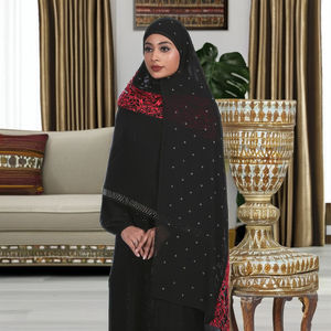 Elegant Georgette Hijab with Rich Russell Net Lace Panel, Scattered Crystal Detailing and Clean Finished Edges - Product Image 1