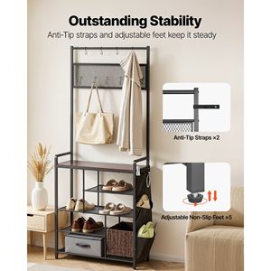 Scarpiera autoportante a 4 livelli da 70,9 pollici con ganci, tasca laterale, scaffale in filo metallico, appendiabiti e portaoggetti per scarpe - Product Image 6