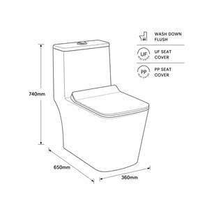 Arrow <b>9</b> One Piece Square Toilet Dual-Flush Siphon Jet Flushing <b>S</b>-trap P-trap Floor Mounted Ceramic Minimalist Design 380mm - Product Image 2