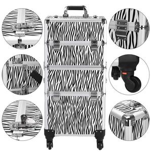 Organizador de Cosméticos 3 en 1 de Aluminio Resistente con Estampado de Cebra Blanco, Caja para Tatuajes Resistente al Agua con Asa para Viaje - Product Image 4
