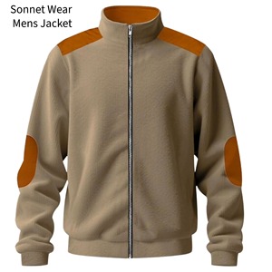 Men's <b>Smart</b> Casual Fleece <b>Jacket</b> with Zip-Up Stand Collar Quick Dry 100% Cotton Washed Finish - Product Image 3