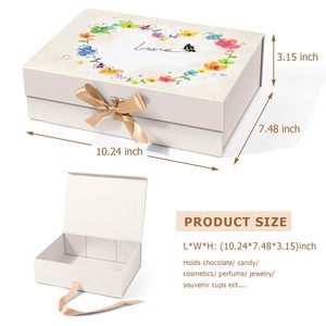 กล่องของขวัญ TH CBB-571 หรูหรา พับง่าย ผลิตจากวัสดุรีไซเคิล เคลือบด้าน พร้อมริบบิ้นลายดอกไม้ ฝาปิดแม่เหล็ก มุมติดกาว - Product Image 2