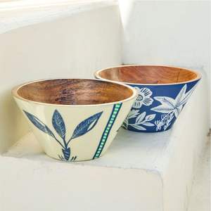 Tazón para Servir Hecho a Mano de Madera de Mango con Estampado de Higos Esmaltado |   Ensaladera Decorativa Rústica para Cocina y Decoración de Mesa - Product Image 5