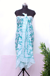 Cotton Green Floral <b>Sarong</b> Women Beach <b>Wrap</b> Lightweight Summer Pareo Boho Cover Up Scarf. - Product Image 3