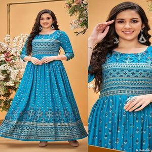 Vestido de boda de rayón con estampado, conjunto de ropa para todas las ocasiones, vestidos indios - Product Image 4