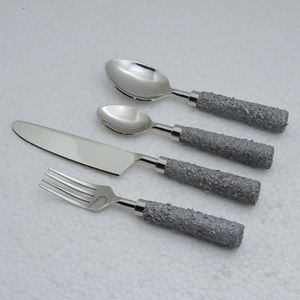 Modern Stainless Steel Flatware Set 5 Piece Cutlery With Blue <b>Acrylic</b> Textured Handles High <b>Mirror</b> Polish Dishwasher Safe - Product Image 6