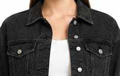 Chaqueta Vaquera para Mujer, Cuello Camisero, Color Sólido, Cierre de Botones - Product Image 2