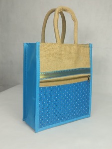 Eco Friendly Jute Canvas <b>Tote</b> <b>Shopping</b> <b>Bag</b> Zipper Front Pocket Decorative Woven Pattern Reusable Natural Jute Wedding Rope - Product Image 3