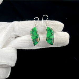 Pendientes Colgantes de Turquesa Verde Cobre, Pendientes Colgantes con Piedras Preciosas Azul Verdoso, Joyería Boho Plateada Estilo Suroeste Vintage - Product Image 6