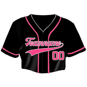 Maillot de baseball court personnalisé noir et rose pour femme, col en V, avec nom et numéro personnalisés, et graphiques durables anti-décoloration - Product Image 1