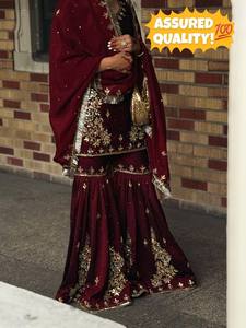TOP SHARARA DUPATTA FANDY SILK REAL MIRROR SEQUNCE EMBROIDERY WORK LONG SLEEVE SUIT - Product Image 2