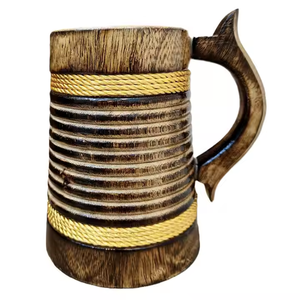 Mug à bière en bois d'acacia brun clair, mug à café en bois personnalisé, vaisselle, tasse à café - Product Image 6