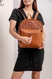 Western Luxury Tooled Genuine Leather <b>Backpack</b> For Women Handmade Floral Embossed Cowhide High Quality School Travel Bag - Product Image 6