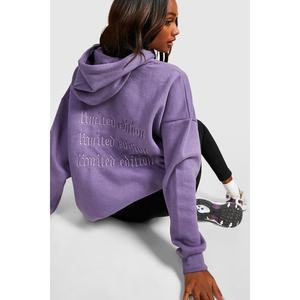 Vente en gros de sweats à capuche pour femmes de haute qualité, coupe courte, délavés à l'acide, avec impression en relief et broderie, collection printemps, logo, coupe oversize, 100% coton - Product Image 3