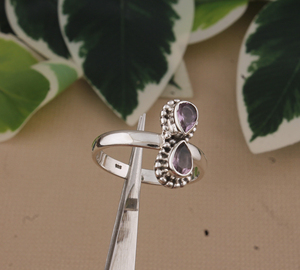 Bague Vintage Classique en Améthyste Poire en Argent Sterling 925 avec Pierre Gemme Goutte d'Eau Pointillée, Bijoux pour Mariage, Fête, Pierre de Naissance, Vente en Gros - Product Image 1