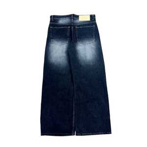 Men's Wide Leg <b>Denim</b> Pants High Waist Loose Fit Stonewashed Cotton Casual Autumn Style Solid Color Pockets - Product Image 2