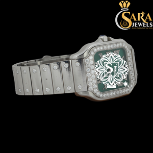 Luxueux automatique Moissnaite diamant montre chiffres arabes acier inoxydable bande verre carré analogique Quartz Hip Hop affaires - Product Image 4