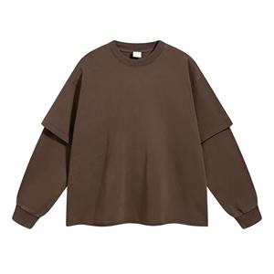 เสื้อยืดแฟชั่นผู้ชายสีน้ำตาลสองชั้น |   ผ้าฝ้ายเนื้อหนา |   ทนทานและสะดวกสบาย |   ขายส่งจำนวนมาก - Product Image 1