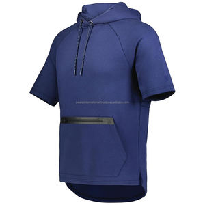 Venta al por mayor 100% algodón de los hombres de media manga sudadera de invierno sólido con capucha transpirable patrón 3D - Product Image 3