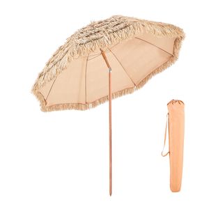 Ombrellone Tiki Hawaiano da 2,4 m con Inclinazione, Tetto in Paglia Sintetica PP Resistente e 8 Stecche Metalliche, Parasole da Patio e Spiaggia con Raggi di 2,7 m, 2 m, 3 m - Product Image 1