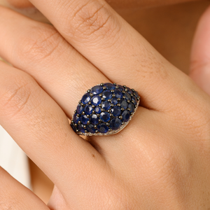 18K Gold Oval Sapphire Diamond Eternity <b>Dome</b> <b>Ring</b> - Product Image 1