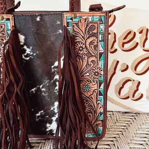 Sac à main de style bohème Western Cowgirl en poil de vache usiné à la main sur sac à bandoulière en cuir fabricant de sacs fourre-tout prêt à être stocké - Product Image 5