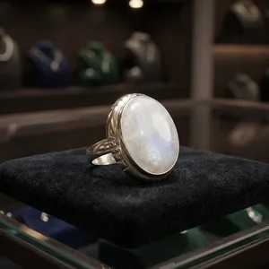 Bague Statement en Argent Sterling 925 avec Pierre de Lune Blanche, Bijou Fait Main en Pierre Naturelle pour Femme, Idéal au Quotidien - Product Image 3